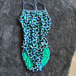 Geometric Blue and Green Kids Swimwear